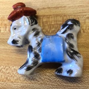 Vintage Scottie Dog Figurine Red Beret Hat Black and White Marking PICO NY Japan